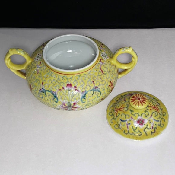 Antique FAMILLE JAUNE SUGAR BOWL Circa 1900 / Rare Chinese Treasure / Some Flaws - Picture 6 of 12